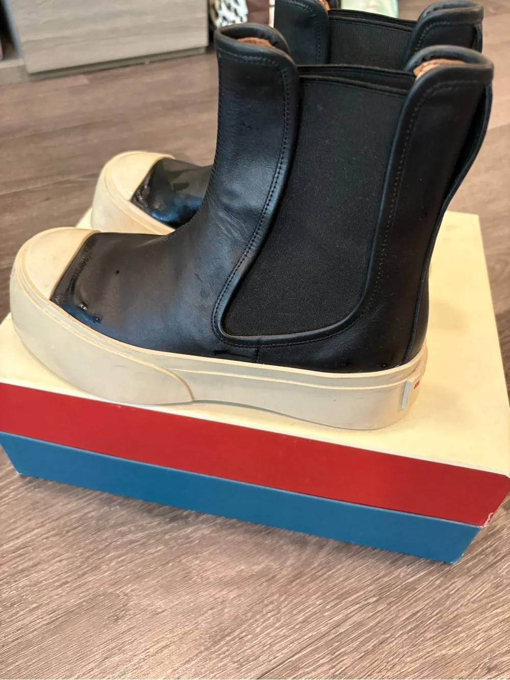 Marni Black Leather Platform Ankle Boots with Cream Platform